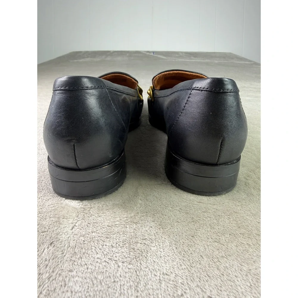 Vionic Mizelle Black Leather Chain Link Loafers Size 6.5 Square Toe Flats Womens